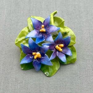 Crown Staffordshire England Bone China Floral Brooch - Forget-me-not